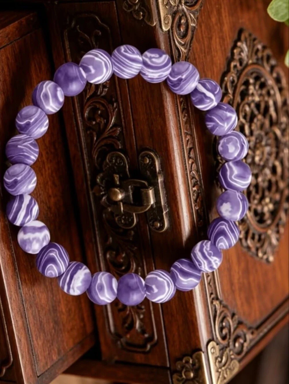Purple Bead Stretch Bracelet - Women's Fashion Jewelry